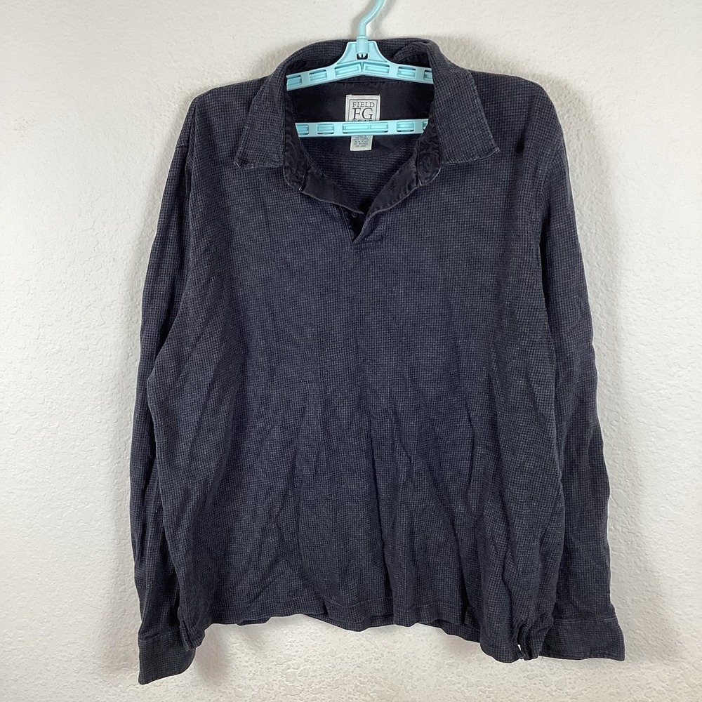 Field Gear Mens Polo Sz L Long Sleeve Solid Pullover Collared Gray Excellent